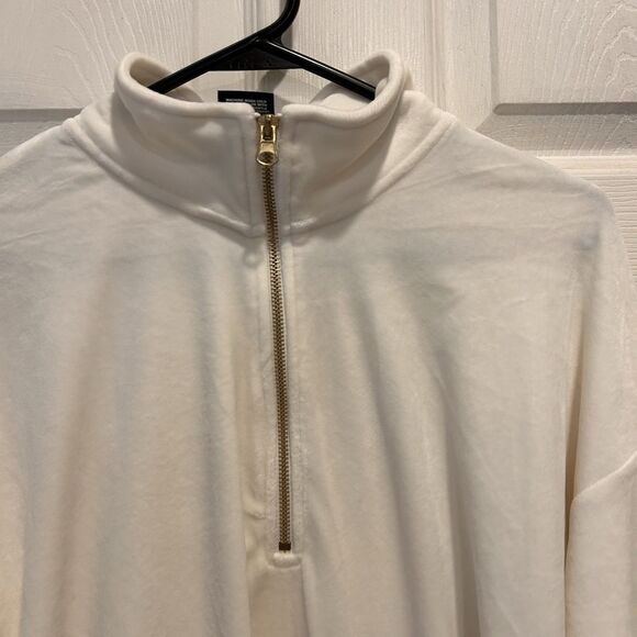 Avia‎ Y2K Velvet Track Suit Size Large White Cream 1/2 Zip Crop Top Flare Pants - Picture 3 of 9